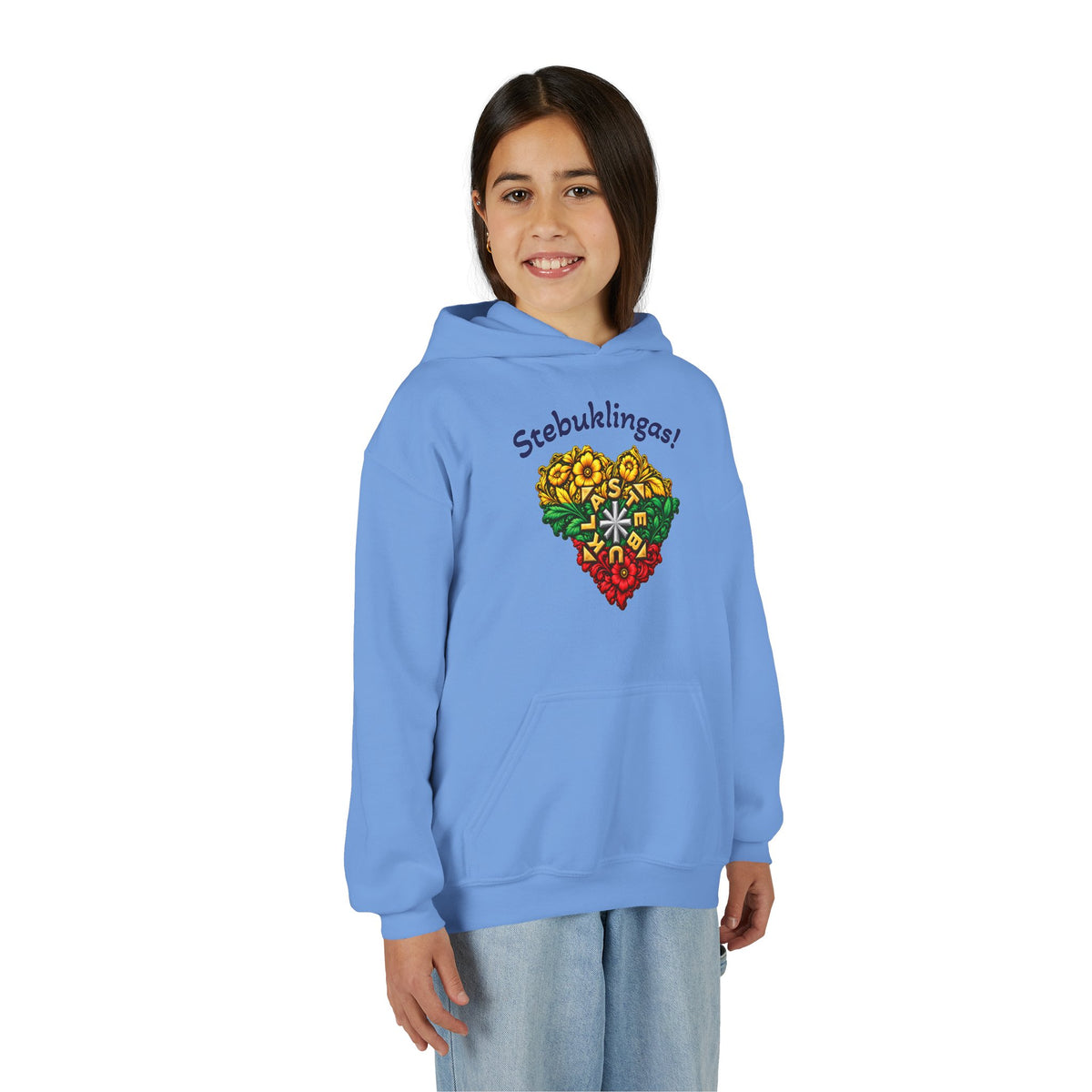Stebukla Flower Heart, Stebuklinga!, Youth Heavy Blend Hooded Sweatshirt,
