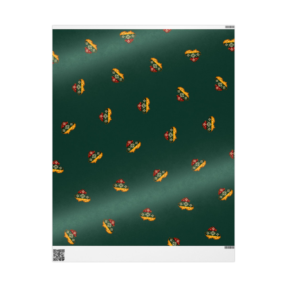 Lithuanian Knit Sweater Heart, Wrapping Paper, Forest Green