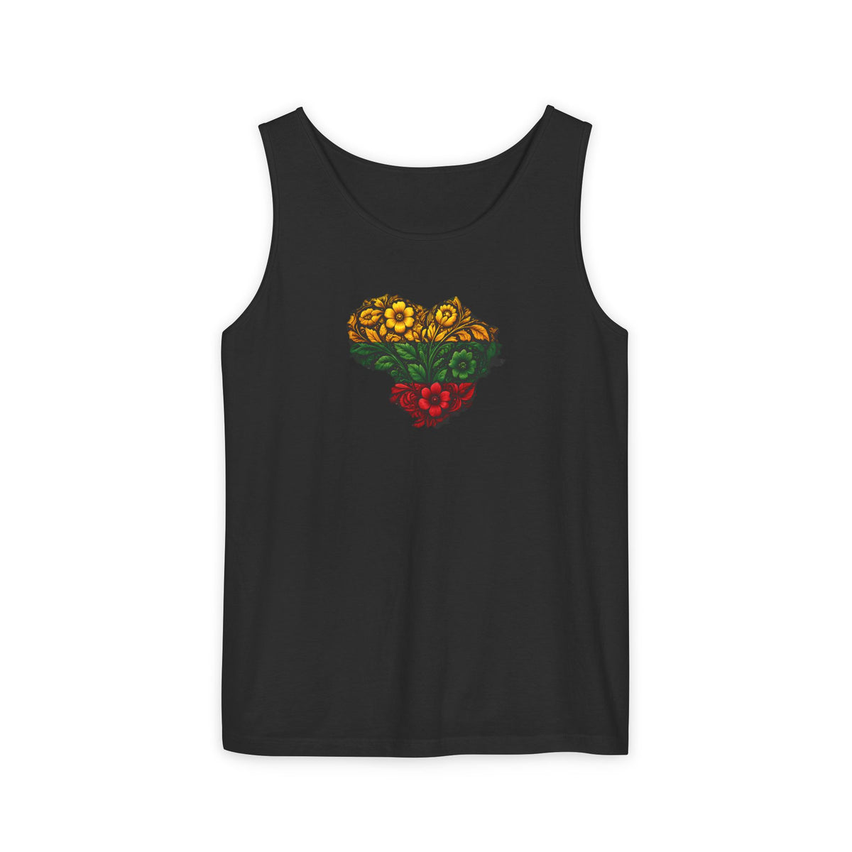 Lithuanian Flowers Heart, Unisex Garment-Dyed Tank Top
