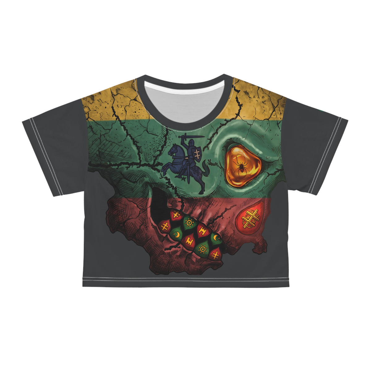 Lithuanian Weathered Flag Skull, Crop Tee