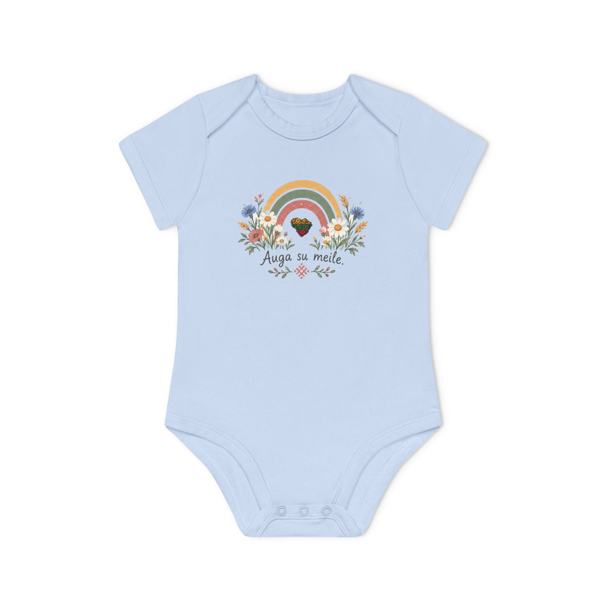 Auga su Mielė, meadow flowers, soft colors; Baby Organic Short Sleeve Bodysuit