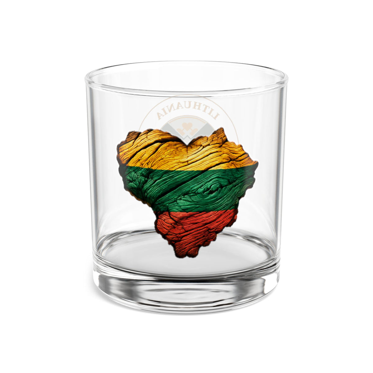 Lithuanian Wooden Heart Design, Lithuania The Center of it All, Rocks Glass, 10oz