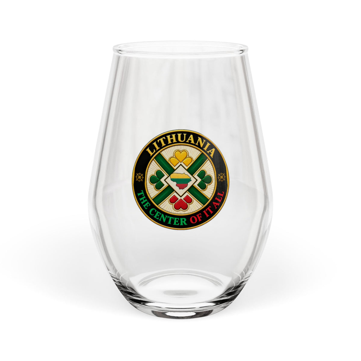 Lithuania The Center of it All (Black), Stemless Wine Glass, 11.75oz