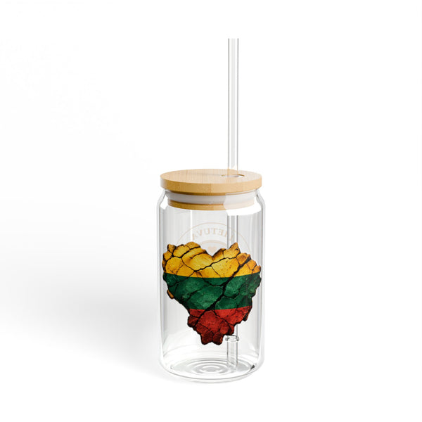 Lithuanian Cracked Heart Design, Lietuva Visa Ko Centras Logo, Sipper Glass, 16oz
