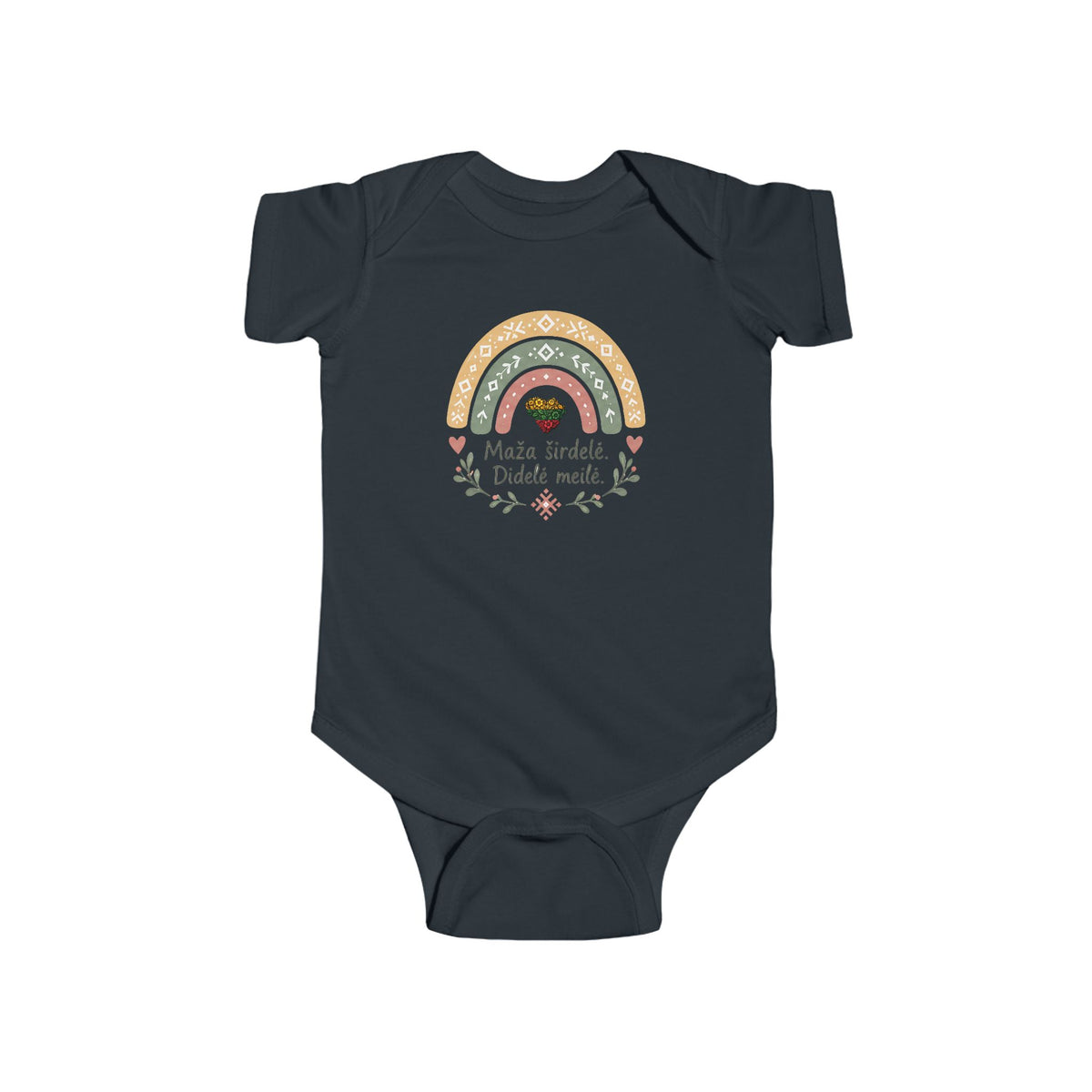 Maža Širdelė, Didelė Meilė, soft Colors, Bodysuit | Lithuanian Flag Infant Onesie