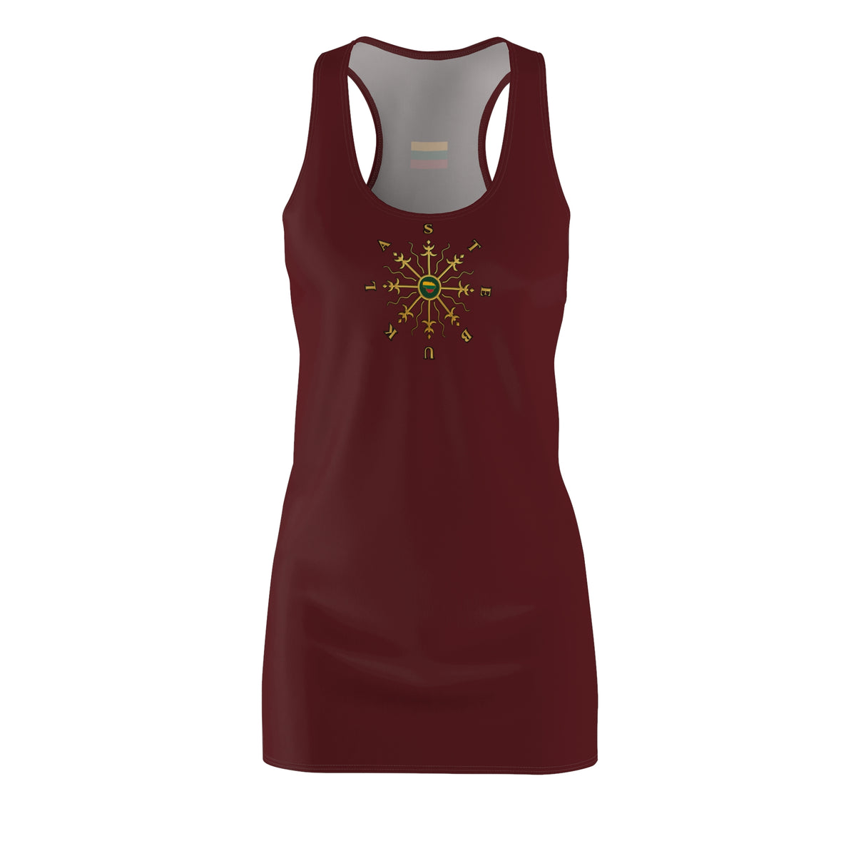 Stebukla Solar Cross, Women's Cut & Sew Racerback Dress, Burgundy