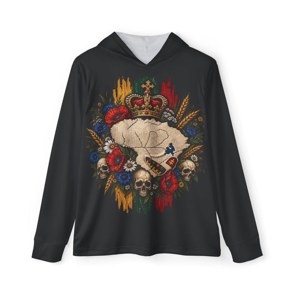 Lithuanian Flag Skull ON TriColored Design, on Front, Lithuanian Crest on Back, Men's Sports Warmup Hoodie