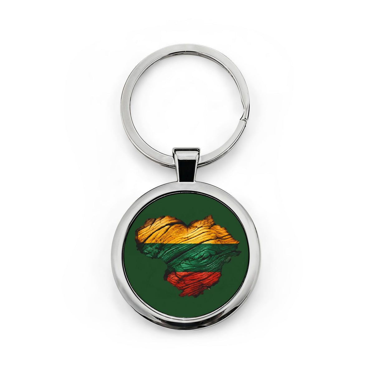 Lithuanian Carved Wood Heart of Europe, Green, Round Stainless Steel Keychain