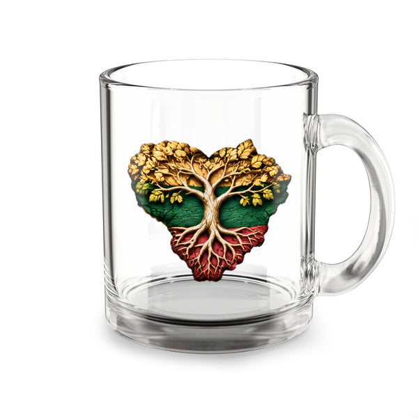 Lithuanian Tree of Life HEart Design, Glass Mug, 10oz