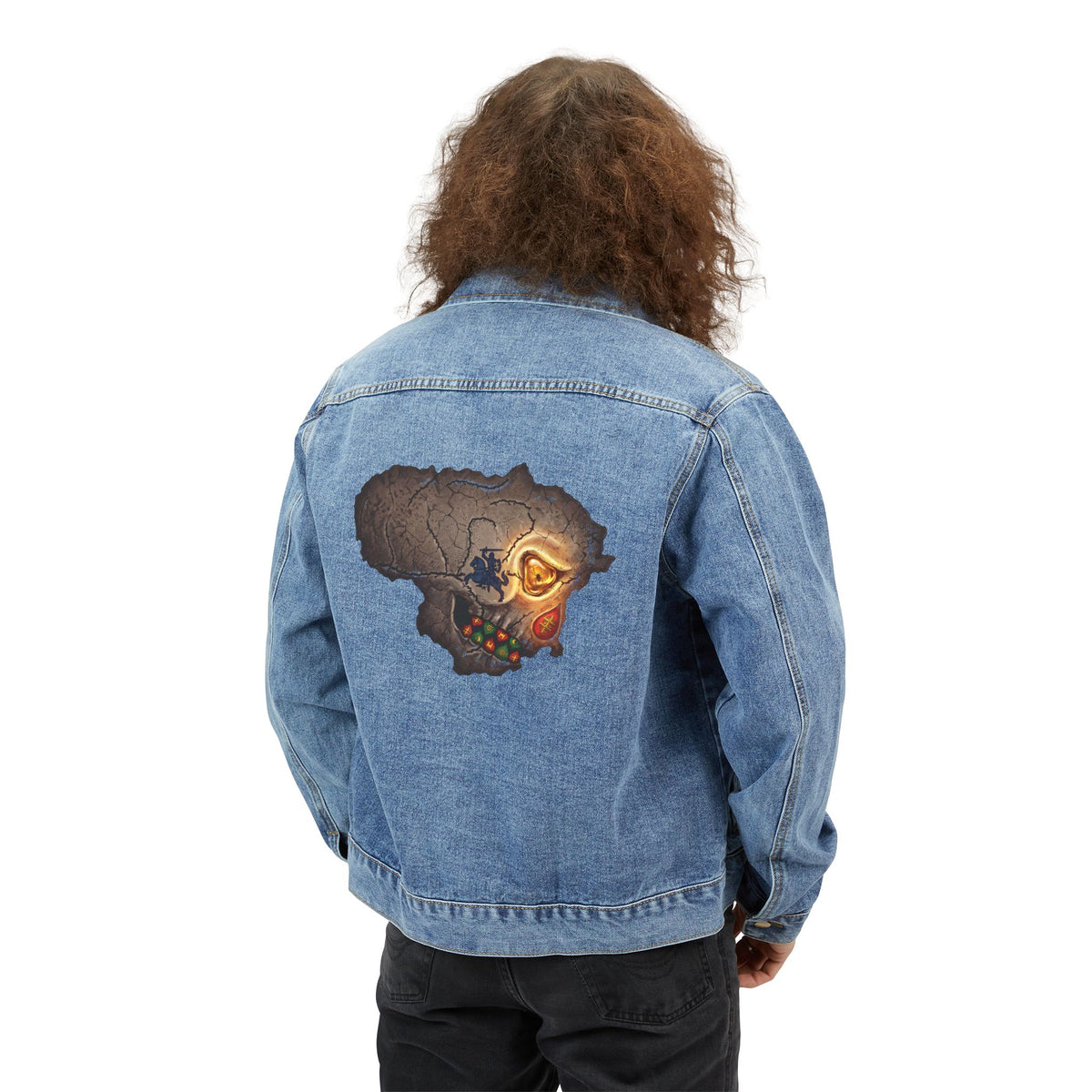 Lithuanian Skull Design, Denim Jacket, Embroidered Back Artwork