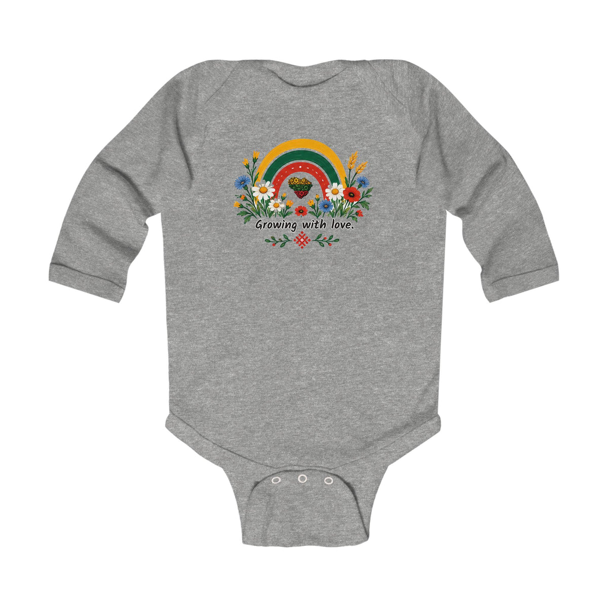 Growing With Love, Bright Rainbow and Flowers, Infant Long Sleeve Bodysuit