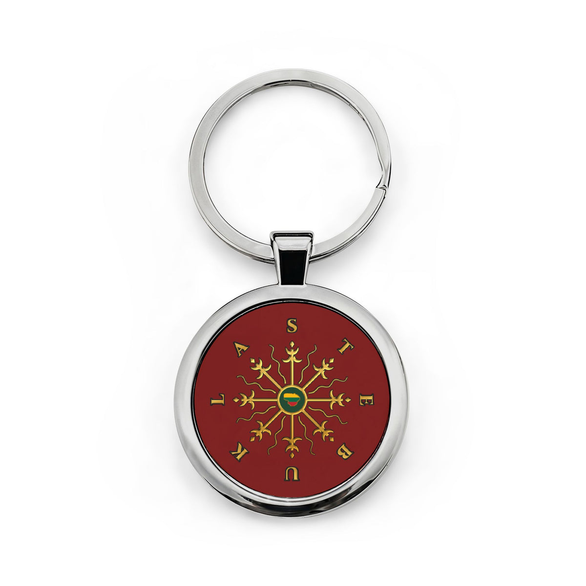 Stebukla, Burgundy, Round Stainless Steel Keychain