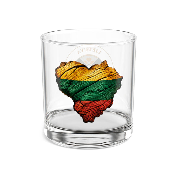 Lietuva Visa Ko Centras Logo, Lithuanian Wooden Heart Design, Rocks Glass, 10oz